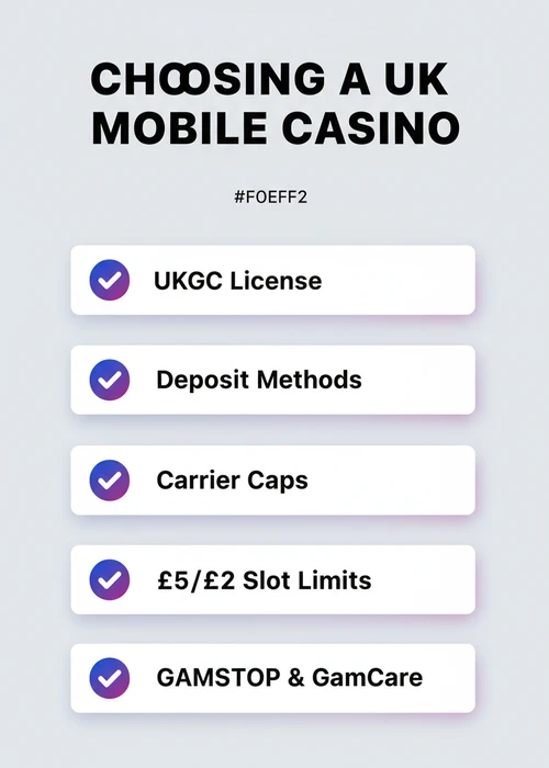 Smartphone displaying a mobile casino interface with various game icons and a pay by mobile option highlighted.